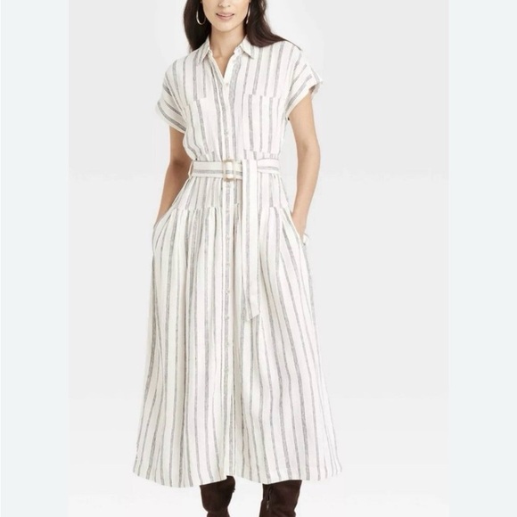 Universal Thread Dresses & Skirts - Universal Thread White and Gray Striped Maxi Shirt Dress